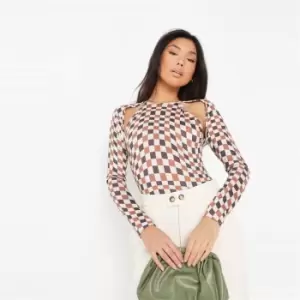 image of Missguided Out Ls Bodysuit Checkerboard - Multi