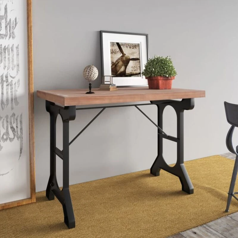 Image of VIDAXL Dining Table 110x65x82cm Solid Wood Fir and Iron vidaXL 8720286831427