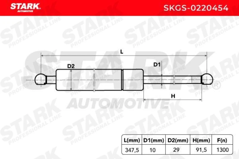 Image of STARK SKGS-0220454 Tailgate strut both sides, Extention Force: 1300N Steel Gas Spring,boot (219)