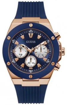 Image of Guess Mens Poseidon Blue Rubber Strap Blue Dial Watch