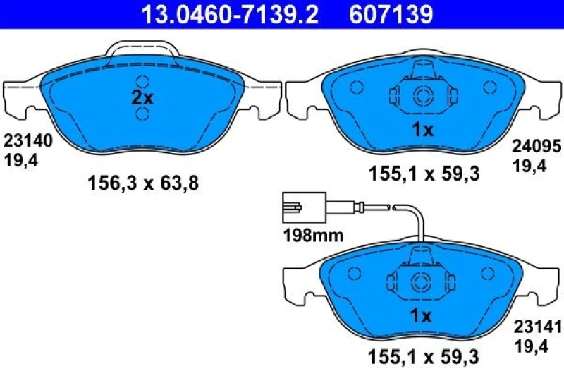 Image of ATE 13.0460-7139.2 Brake pad set incl. wear warning contact Brake Pad Set,disc brake (402)