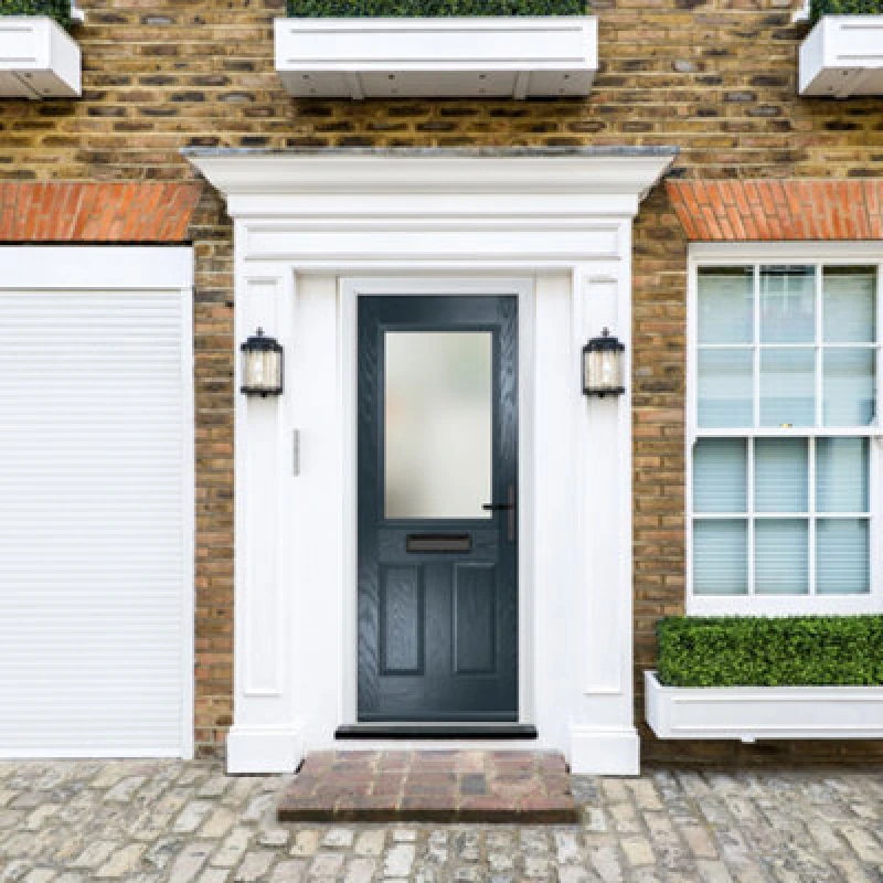 Image of Lacerta Composite Door Lytham 7016 Grey 920mm X 2090mm Open In Left Hand Obs Glass 10 Year Guarantee - Free Delivery & Smart Lock