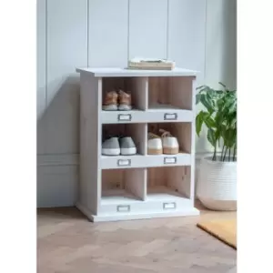 Image of Garden Trading Chedworth Wooden Shoe Locker Rack Hallway Storage White 6 Pairs