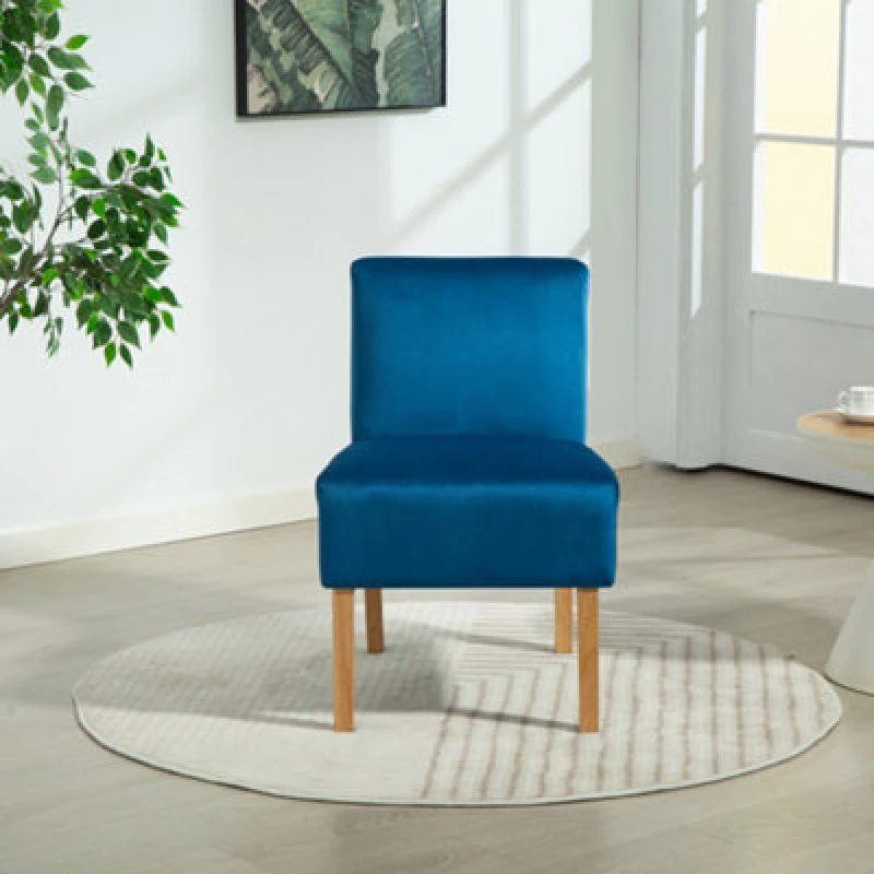 Image of Corina Velvet Fabric Armless Accent Chair - Blue