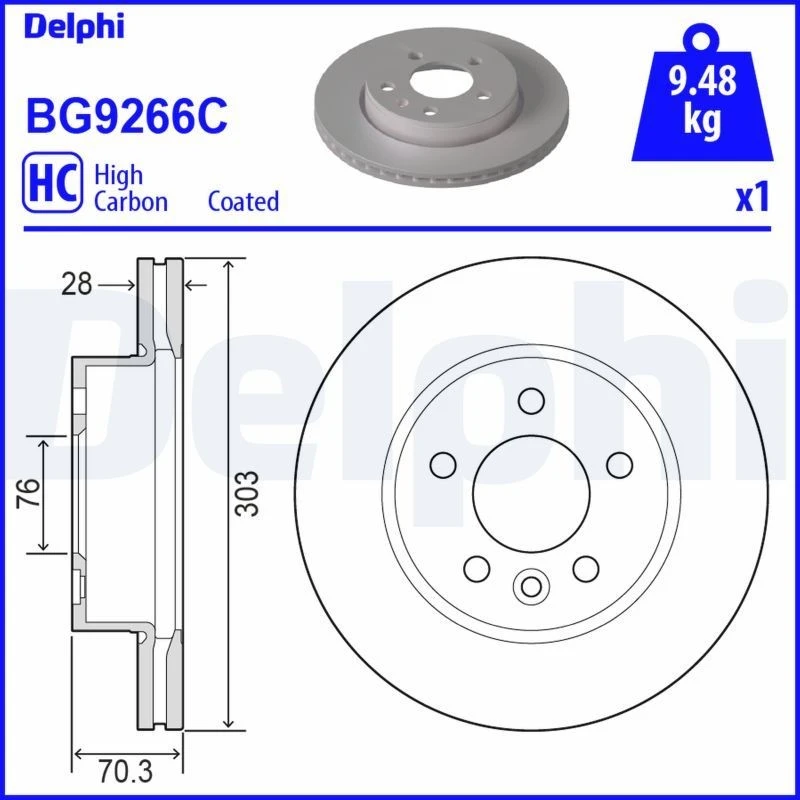 Image of DELPHI Brake disc DELPHI BG9266C