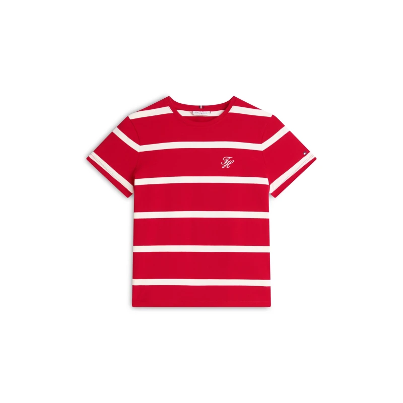 Image of Tommy Hilfiger Womens Scrpt Short Sleeve T-Shirt Red/ Calico female 8 (XS)