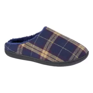 Image of Zedzzz Mens Fabian Checked Textile Slippers (9 UK) (Navy)