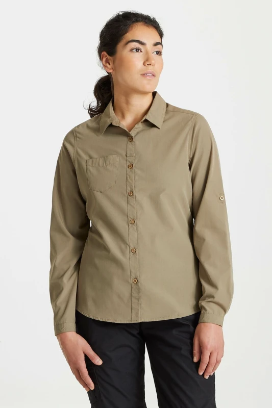 Image of Craghoppers Womens 'Expert Kiwi' Long Sleeved Shirt in Beige Size: 8 Beige Female 8