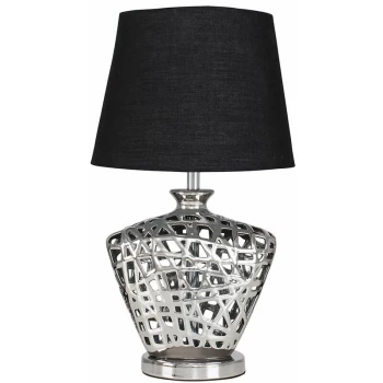 Image of Silver Lattice Vase Table Lamp With Lampshade - Black - No Bulb