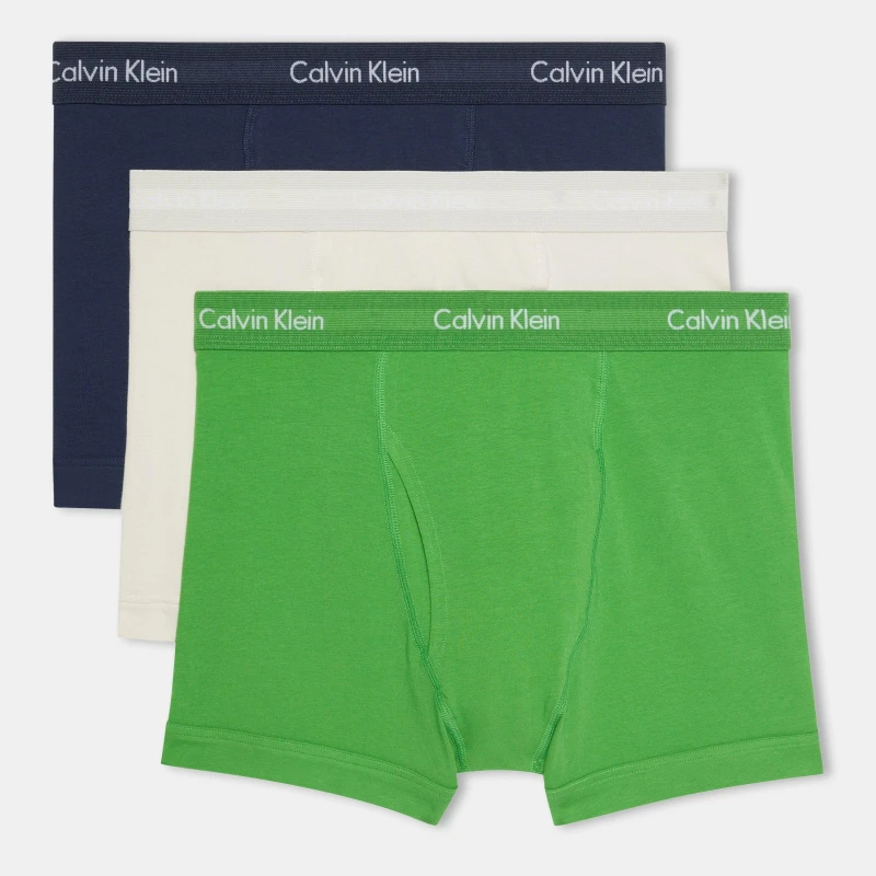 Image of Calvin Klein 3 Pack Cotton Stretch Boxer Shorts Blu/Grn/Wht male Small