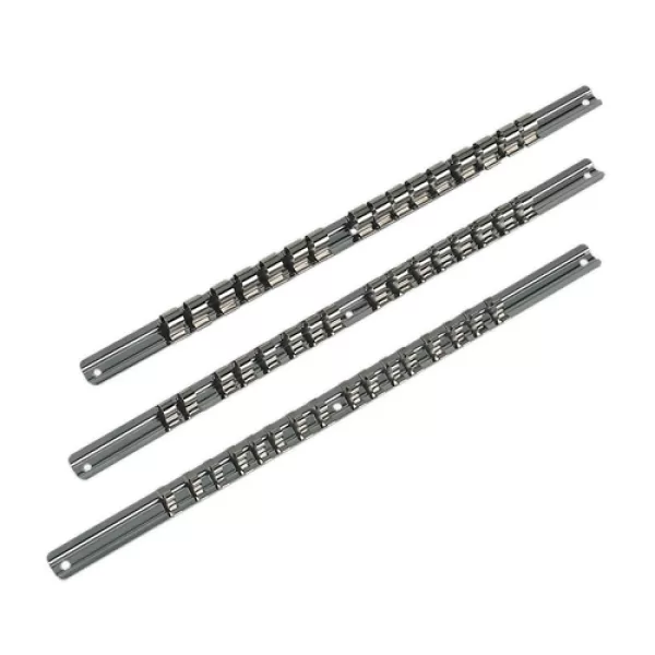 Image of Genuine SEALEY AK270 Socket Retaining Rail Set 3pc 1/4, 3/8 & 1/2Sq Drive