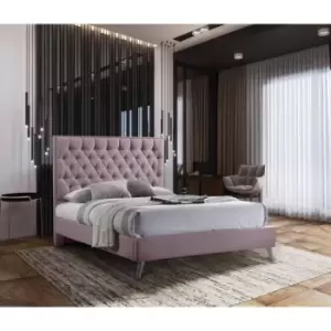 Image of Casana Contemporary Bed Frame - Plush Velvet, King Size Frame, Pink - Pink