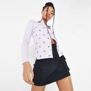 Image of Missguided Ribbed Button Through Shirt Floral - Purple