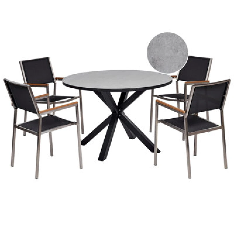 Image of Beliani Garden Dining Set 4 Seater Maletto/grosseto Metal Marble Effect Grey/ Black