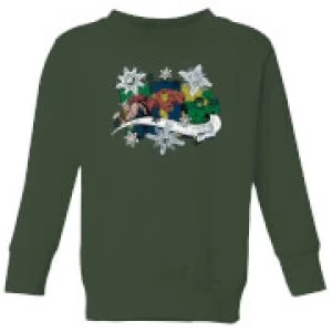 Image of Marvel Thor Iron Man Hulk Snowflake Kids Christmas Sweatshirt - Forest Green - 9-10 Years