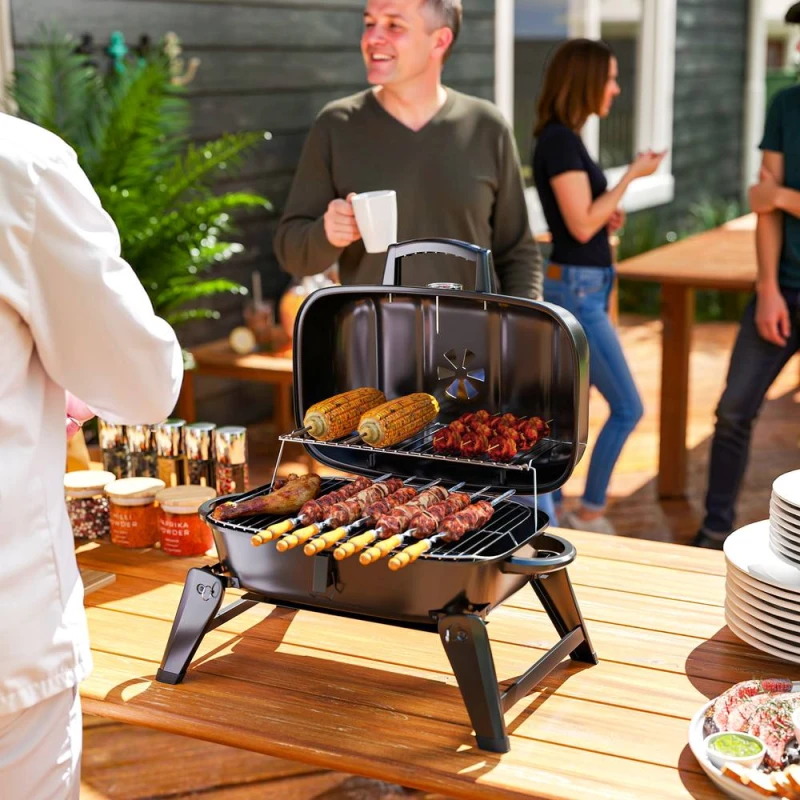 Image of Outsunny Folding Charcoal Barbecue Grill, Portable BBQ for Camping, Black 846-179V00BK