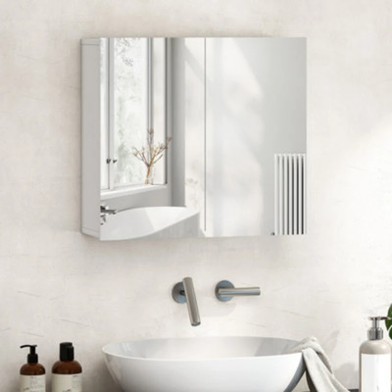 Image of HOMCOM Bathroom Mirror Cabinet with 2 Doors & Adjustable Shelf, White White Unisex