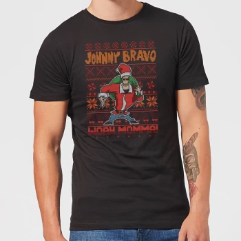 Image of Johnny Bravo Johnny Bravo Pattern Mens Christmas T-Shirt - Black - XS
