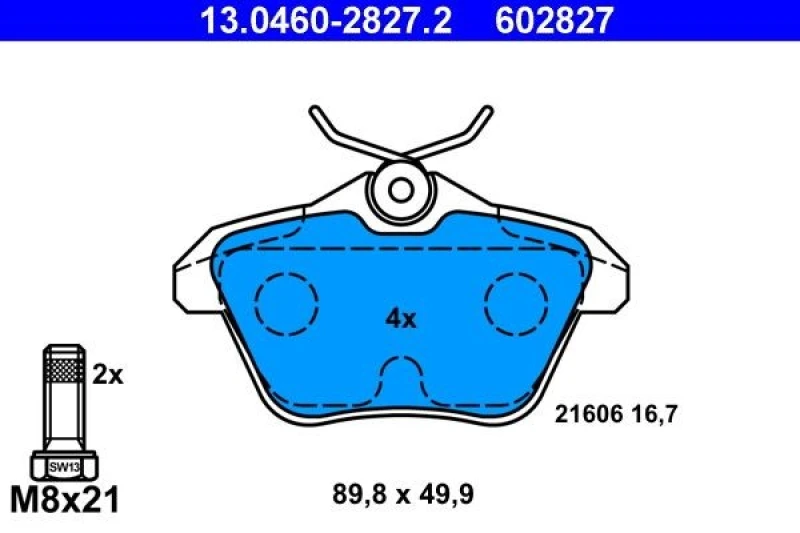 Image of ATE 13.0460-2827.2 Brake pad set excl. wear warning contact, with brake caliper screws Brake Pad Set,disc brake (402)