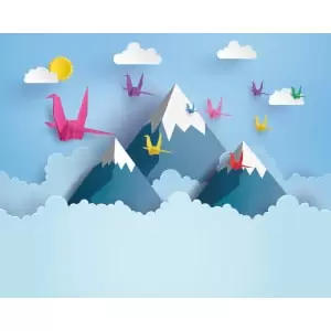 Image of Origami Mountains Blue Wall Mural - 3.5m x 2.8m