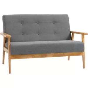 image of Modern 2-Seater Sofa Upholstery Couch with Rubber Wood Legs Dark Grey - Dark Grey - Homcom