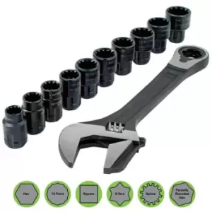Image of Makita - B-65458 11pc Pass Through Reversible Adjustable Wrench + Spline Sockets