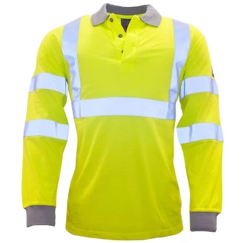 image of Portwest - FR77YER4XL - sz 4XL Flame Resistant Anti-Static Hi-Vis Long Sleeve Polo Shirt - Yellow