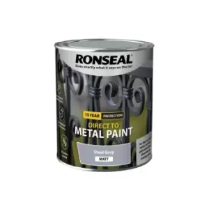 Image of Ronseal Direct to Metal Paint Steel Grey Matt 750ml
