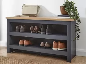 image of GFW Lancaster Slate Blue and Oak Simple Shoe Bench Flat Packed