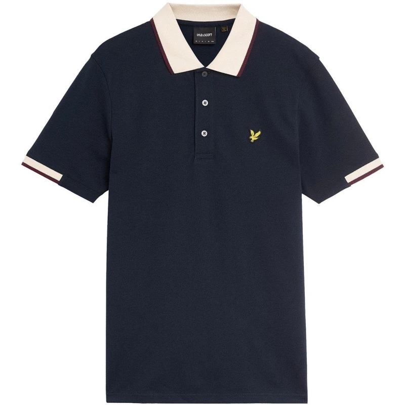 Image of Lyle and Scott Mens Retro Half Tipped Short-Sleeve Polo Shirt Dark Navy male S