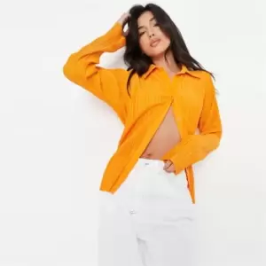 Missguided Plisse Longline Oversized Shirt - Orange