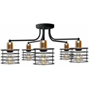 image of Helam Edison Multi Arm Semi Flush Ceiling Light Black, Copper 65cm