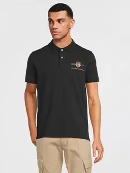 Image of GANT Gant Archive Shield Ss Pique Polo Shirt, Black, Size 2XL, Men