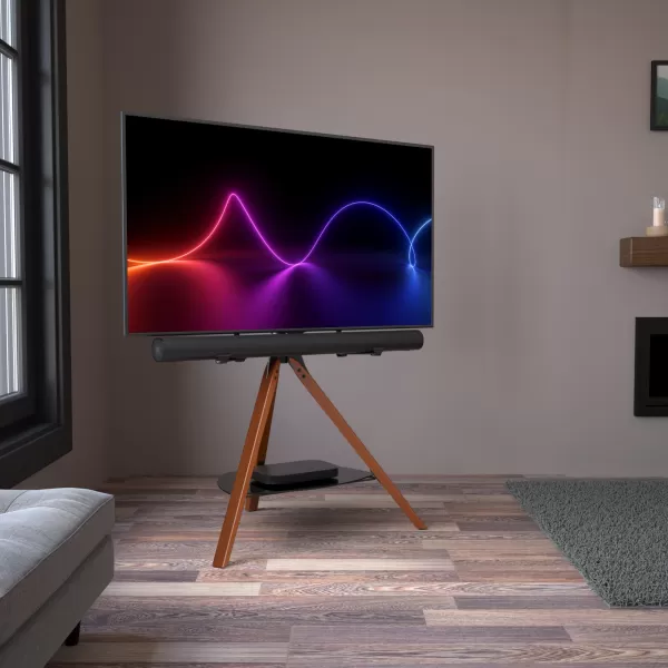 Image of AVF Hoxton Tripod TV Stand with Soundbar Mount Dark Wood (Brown)