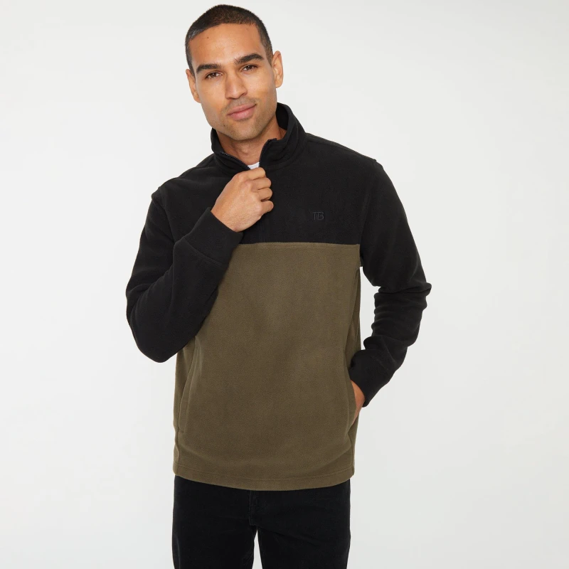 Image of Threadbare 'Wham' Two Tone Quarter Zip Fleece Jumper Black