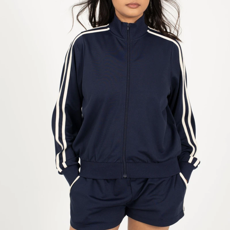 Image of Brave Soul BS Womens Track Jacket with Side Stripe Detail Navy/Cream female 10 (S)