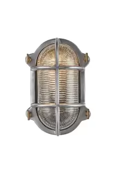 image of Bulkhead Outdoor & Bathroom Oval Light, 6 Inch, Gunmetal, Back Wiring, Ribbed Glass