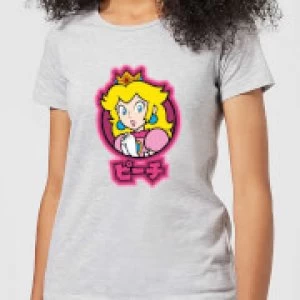 Image of Nintendo Super Mario Peach Kanji Womens T-Shirt - Grey - 3XL