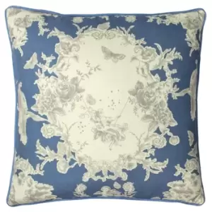 image of Paoletti Burford Floral Cushion Cover (One Size) (Slate Blue/White)