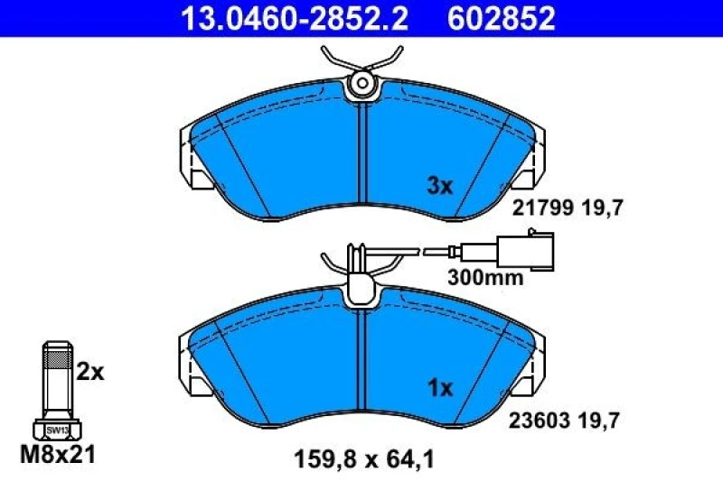 Image of ATE 13.0460-2852.2 Brake pad set incl. wear warning contact, with brake caliper screws Brake Pad Set,disc brake (402)