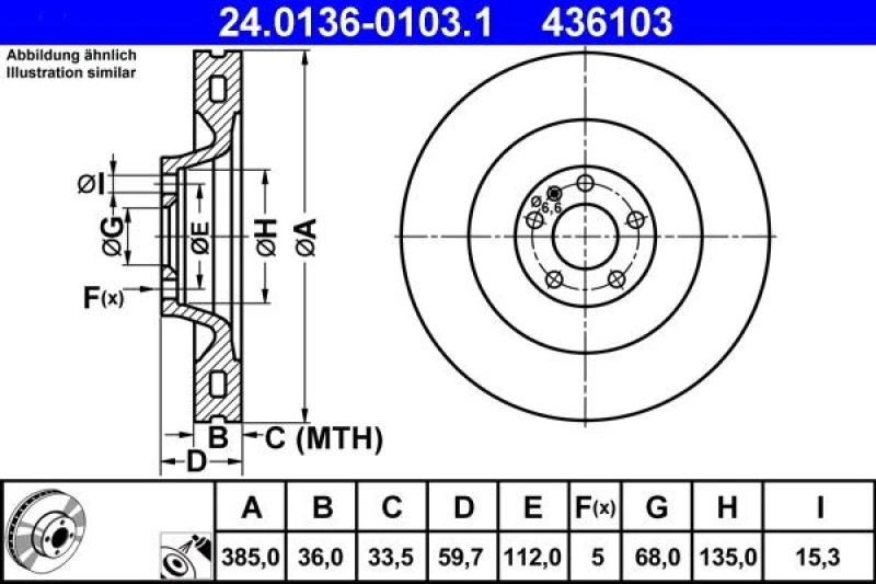 Image of ATE 24.0136-0103.1 Brake disc Vented, Coated, High-carbon Brake Disc (82)
