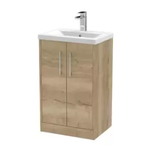 image of Hudson Reed Juno 500mm Floor Standing 2 Door Vanity & Mid-Edge Basin - Autumn Oak