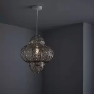 image of Nielsen Turano Traditional Moroccan, Turkish Style Silver Chrome Ceiling Pendant, Easy Fit lantern, 35Cm High