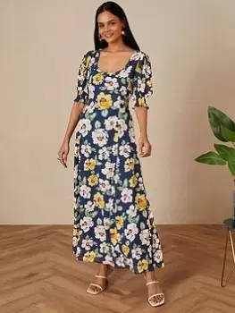 Image of Monsoon Ricki Lean Ruffle Dress - Navy, Size 18, Women