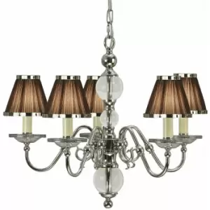 Image of Loops - Flemish Ceiling Pendant Chandelier Polished Nickel & White Shades 9 Lamp Light