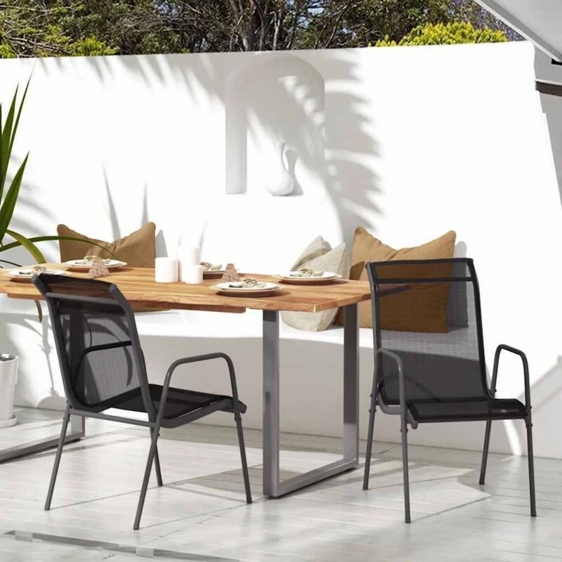 Image of VIDAXL Garden Chairs 2 pcs Steel and Textilene Black Vidaxl 8720286647240