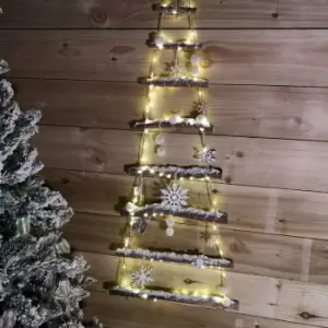 image of 1m Indoor Wooden LED Tree Christmas Decoration with Snow Flock & Flakes