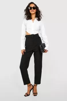 Image of Wide Buckle Belt Straight Tapered Trouser