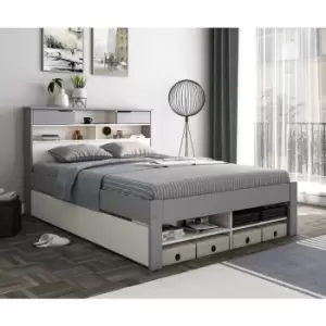 Image of Fabio Grey and White Wooden Bed Double With 2 Drawer