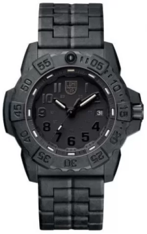 image of Luminox Mens Navy Seal 3500 Black Out Carbon Bracelet XS. Watch